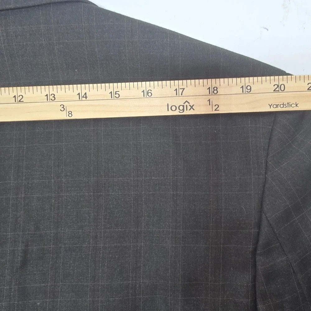 Vinci Mens Blazer 42R Charcoal Gray Windowpane Plaid 3 Button Suit Jacket